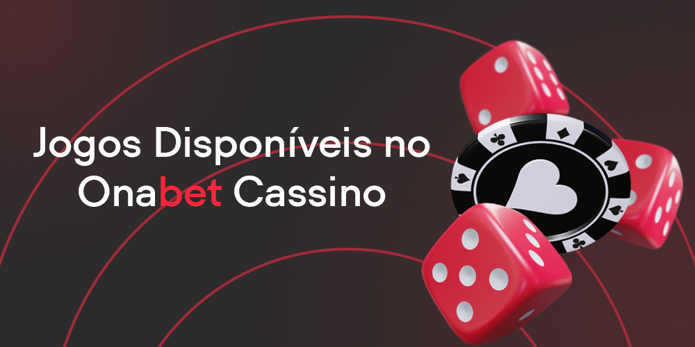 Um dado grande de cor vermelha, uma ficha de póquer. Informações sobre os jogos disponíveis no Onabet Casino